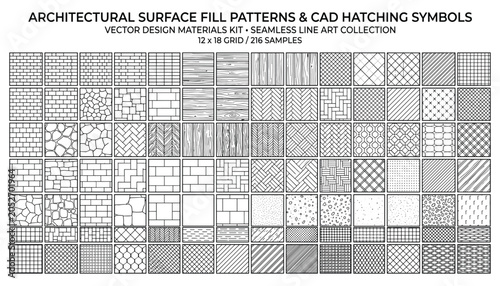 Architectural surface fill patterns cad hatching symbols vector transparent design materials kit seamless line art.