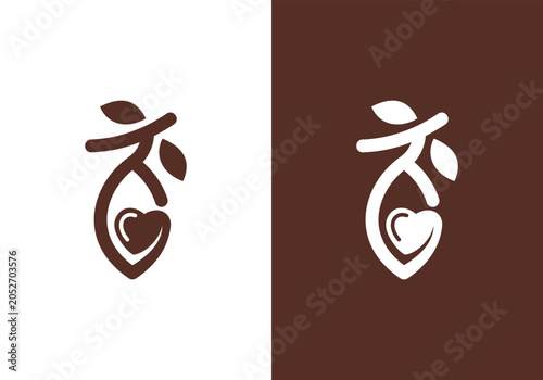 Bild auf Leinwand Elegant Heart and Leaf Logo Design for Wellness and Nature.