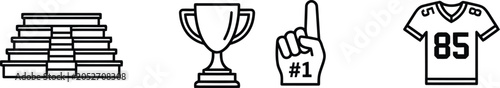 American football trophy and jersey icons with books