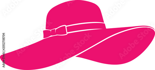 Photography Vibrant pink sun hat vector, stylish wide-brimmed floppy hat with bow, elegant s