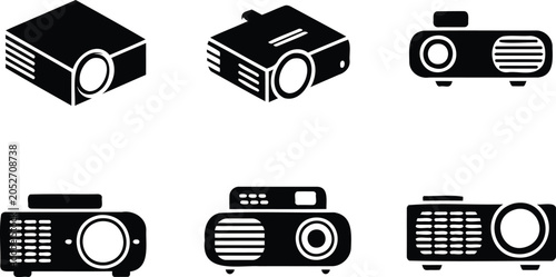 Schilderij op canvas Collection of six different black digital projector icons presented from various