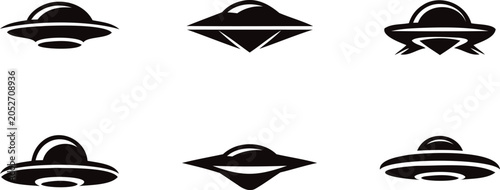 Foto Collection of six different flying saucer icons representing unidentified flying