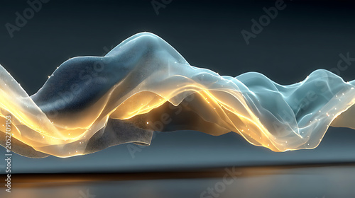 Glowing Golden and Blue Abstract Energy Wave Background with Futuristic Motion for Technology Branding and Digital Advertising