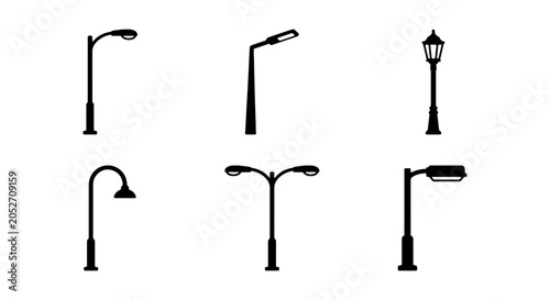 Foto Street Light Icons Set, Urban Lighting Fixtures, Outdoor Lamppost Vector Collect