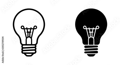 Light Bulb Icons, Idea Symbols, Innovation Concepts, Black and White Vector Graphics