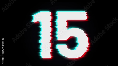 20 Second Countdown Glitch Timer Animation with RGB Split Distortion for Video Intro and Broadcast Production