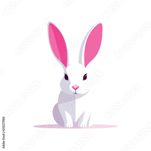 Minimalist flat vector illustration of a cute white rabbit.