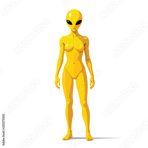 Full Body Standing Yellow Female Alien Character Illustration.