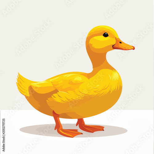 A bright yellow duckling illustration standing on a plain surface.