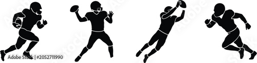 Tableau sur toile Black silhouettes of american football players in action