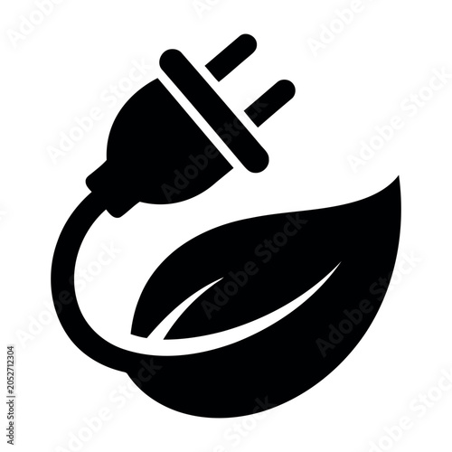 Schilderij op canvas Eco Friendly Electric Plug with Green Leaf Sustainable Energy Logo Vector