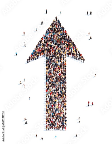 Arrow formed by people symbolic of growth success and direction