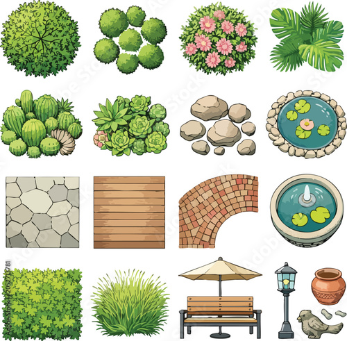 Landscape Architecture Plan View Garden Vector Elements