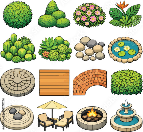 Landscape Architecture Plan View Garden Vector Elements