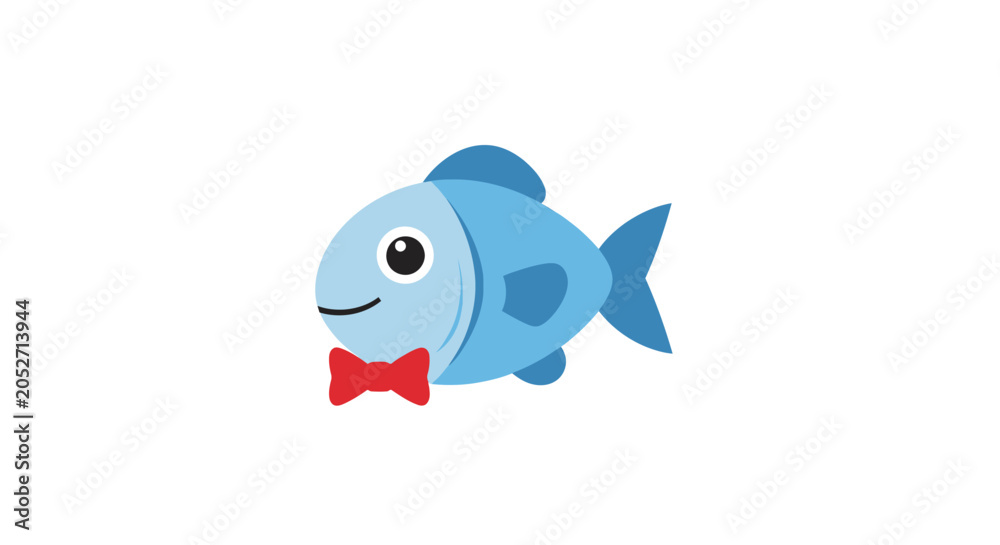 Obraz premium Cute Cartoon Blue Fish Wearing a Red Bow Tie