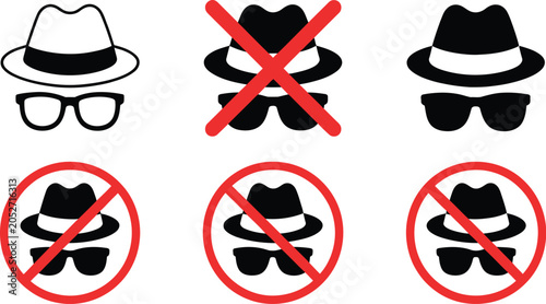 фотографія Incognito mode icon, privacy restriction and anonymous access disabled symbols with stop spy and security warning concept