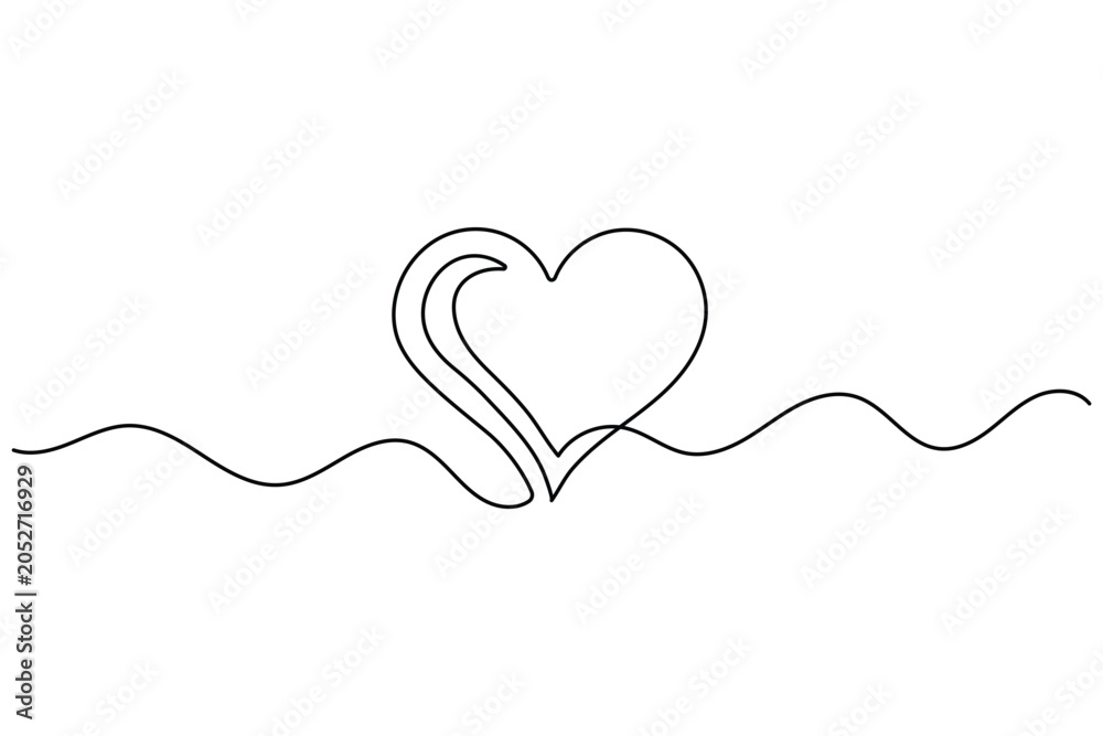 Fototapeta premium Heart continuous line art minimal love abstract vector illustration