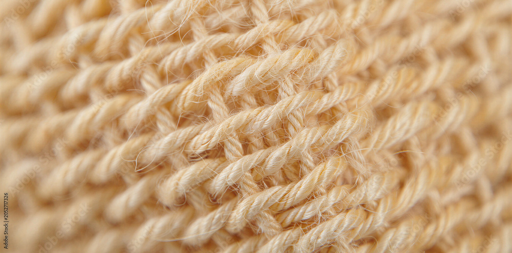 Fototapeta premium Close up macro view of beige linen fabric weave texture with textile design fiber arts textile background woven texture material texture weaving pattern material background close-up