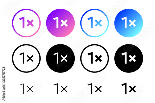 Foto Modern 1x playback speed icon set featuring circle button, gradient, outline, fi