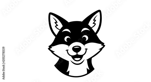 Quadro su tela Cartoon Smiling Wolf Face Closeup.