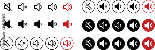 Fotografia Set of speaker volume level in linear, solid, and circular styles