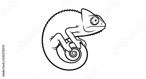 Schilderij op canvas Chameleon curling up on branch slowly.
