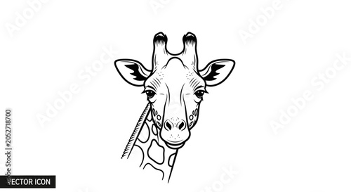 Photos Giraffe head illustration in black.