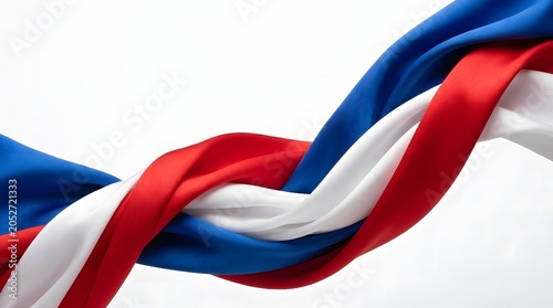Waving french flag detail red white and blue silk fabric flowing