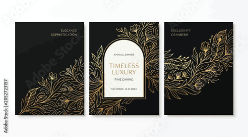 Fotografía Luxury invitation card templates with golden floral patterns
