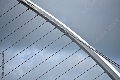 Photography Steel architectural detail of the contemporary design Samuel Beckett bridge in Dublin, Ireland