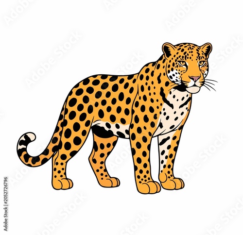 Standing Jaguar Illustration Isolated on White Background Wildlife Art