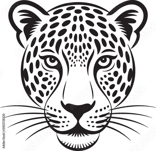 Black and white of a leopard head facing forward jaguar