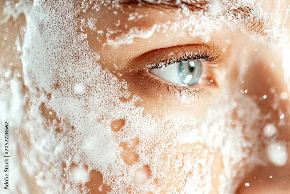 Fototapeta premium Close Up of Facial Peeling Texture on Skin with Foam