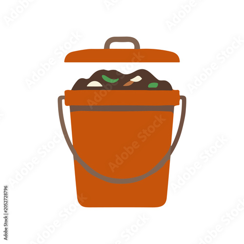 Photos Orange trash can with garbage.
