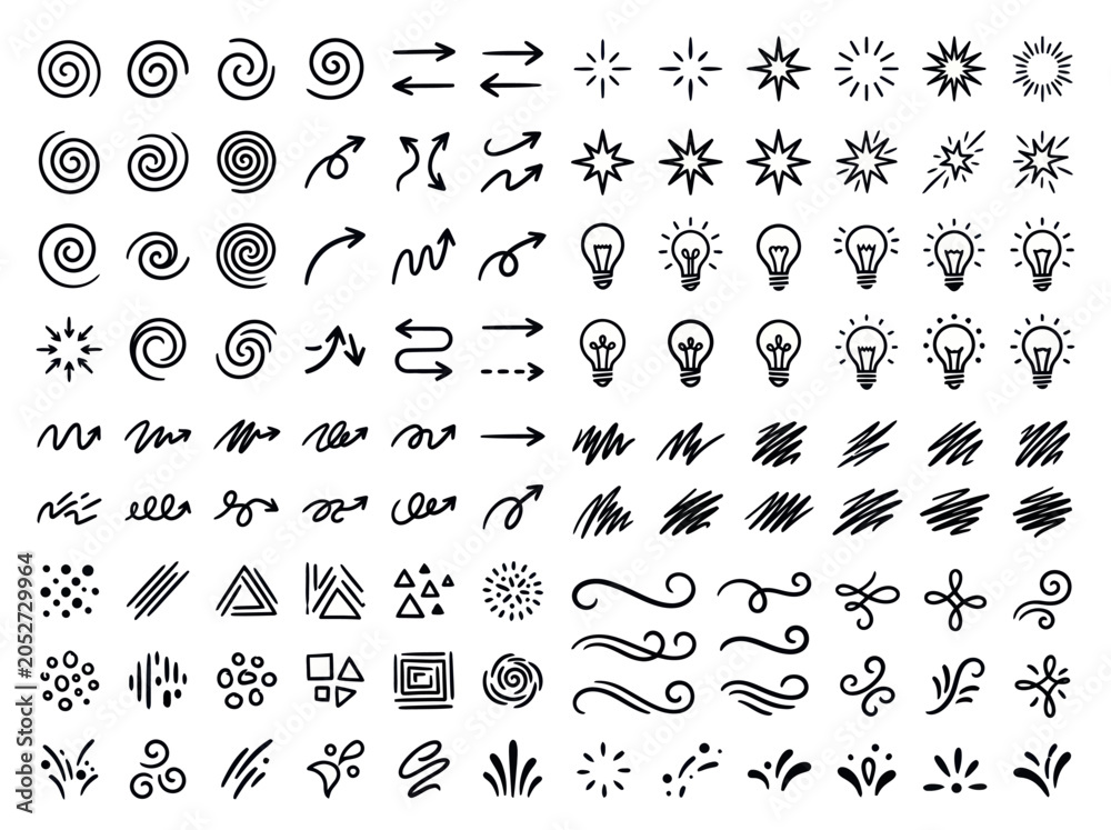 Obraz premium Hand drawn doodle elements collection for creative design projects.