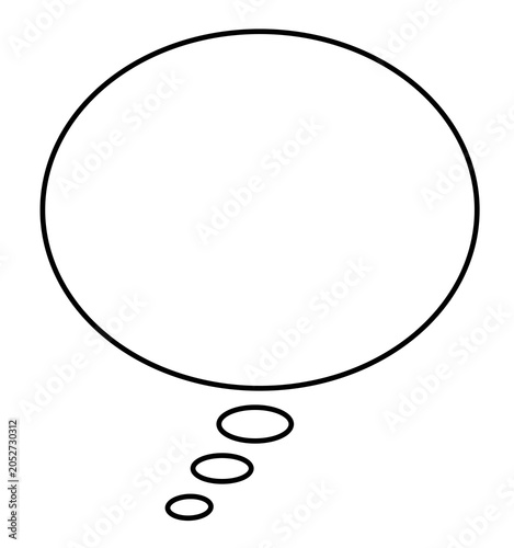 illustration of simple black and white thought bubble with dots at bottom
