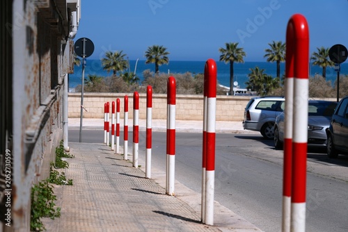 Photos Traffic bollards made of metal to prevent cars parking on pedestrian sidewalk