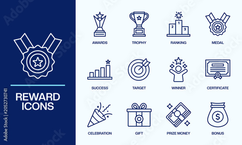 Tableau sur toile Set of Reward and Achievement Line Icons