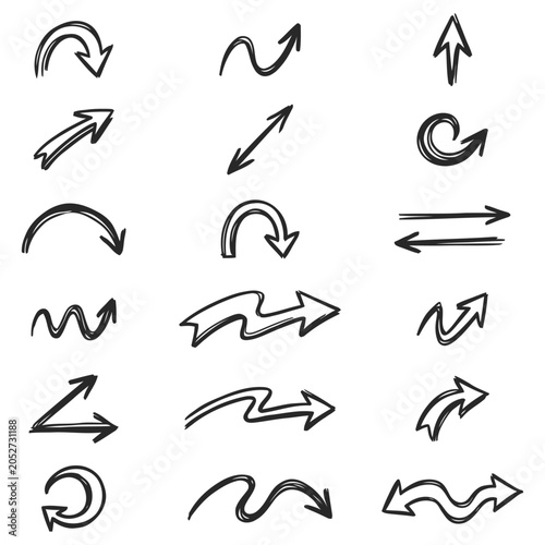 A set of various hand-drawn sketch arrows on a plain white background.