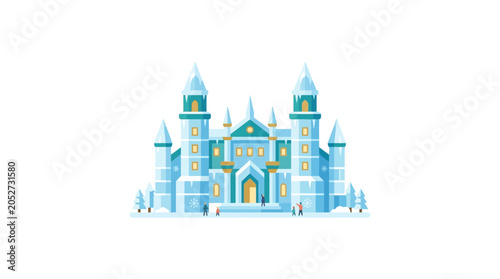 Canvastavla Magical Ice Castle Palace in Winter Landscape with Snow and People