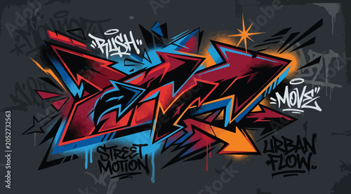 Colorful graffiti street art style typography design with urban flow and motion elements