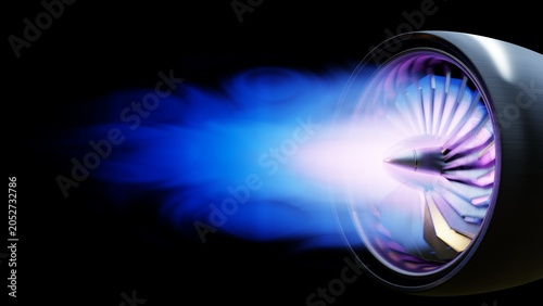 Cuadro en lienzo Powerful glowing jet engine exhaust flame in dark background for aerospace and a