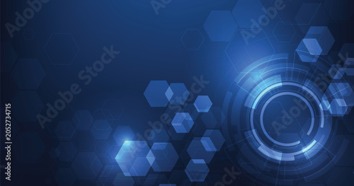 Schilderij op canvas Circle and hexagon technology dark blue overlay concept