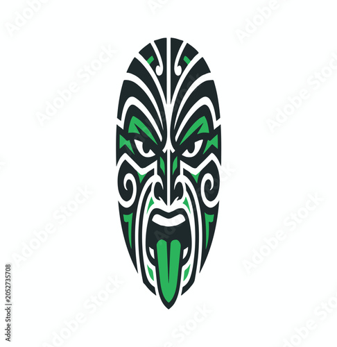 Obraz na plátně Nigeria iconic flat vector icon, cultural mask and green accents, modern flat de