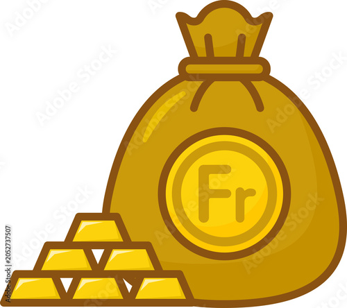 Fotografía Swiss Franc Fr money bag with Gold Bars