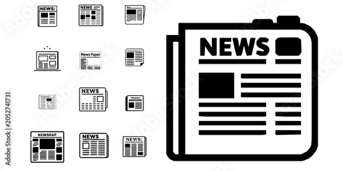 Bild auf Leinwand Newspaper Print Media News Publication Icon Minimal Black Flat Vector Modern UI