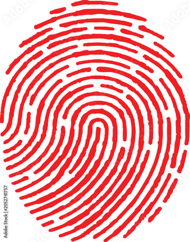 Fotografie Red fingerprint icon biometric identification abstract human thumbprint security symbol vector illustration