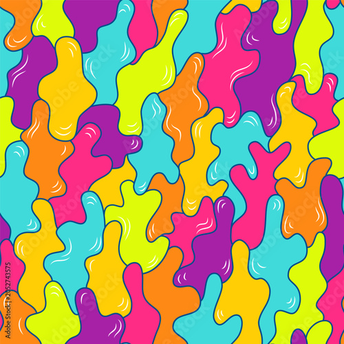 Εκτύπωση καμβά A vibrant seamless abstract pattern with flowing organic shapes in a pop art style