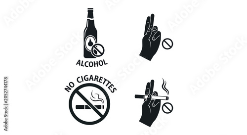 Konstfotografi No Alcohol And Cigarettes Pictograms Prohibition Signs In Black Silhouette
