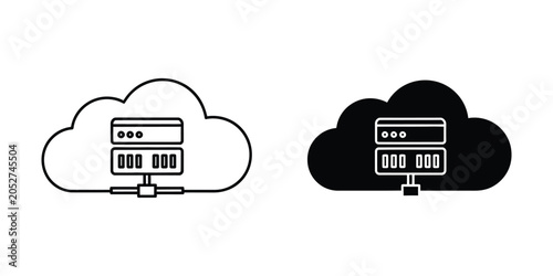 Cloud server icons connected in white and black representing data storage and digital networking concepts